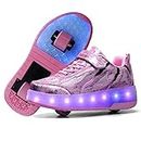 Qneic Roller Shoes USB Rechargeable Roller Skate Shoes Wheels Sneakers for Boys Girls Light Up Shoes Kids, 02-pink-double Wheels, 6 US Big Kid