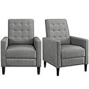Yaheetech 2pcs Fabric Reclining Chair Mid-Century Modern Single Recliner Adjustable Back & Footrest Tufted Upholstered Sofa for Living Room Bedroom Home Theater Gray