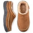 Zigzagger Men's Slip On Moccasin Slippers, Indoor/Outdoor Warm Fuzzy Comfy House Shoes, Fluffy Wide Loafer Slippers, Tan, 11-12