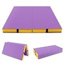 Giantex 4" Thick Folding Gymnastics Mat, 4' x 4' Tumbling Mat with Carry Handles, Bio-Folding Gym Mat for Kids, Cheer Mat for Tumbling, Tumble Mat for Gymnastics (Purple)