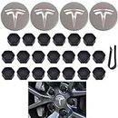 Car Wheel Center Cap Kit Compatible with Model 3 Y S X Wheel Cap Kit Center Cap Lug Nut Cover Aero Wheel Center Hub Caps Kit (4 Hub Center Cap + 20 Lug Nut Cover) Gray & Silver Accessories