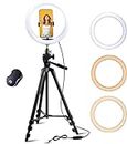 Fugetek 12" Selfie Ring Light with 54" Extendable Aluminum Tripod, Wireless Bluetooth Remote, Phone Holder, for Live Stream Video, Photos, Make Up, 3 Color Modes, USB Powered