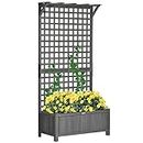 Outsunny Raised Garden Bed, Wood Planter with Trellis for Vine Climbing, Privacy Screen Planter Box to Grow Vegetables, Herbs, and Flowers for Backyard, Patio, Deck, Dark Grey