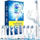 TEETHEORY Rotating Electric Toothbrush for Adults with 8 Brush Heads (2 Types), 4 Modes Deep Clean Electric Toothbrush with Rechargeable Power and 2 Min Smart Timer, Rechargeable Last 25 Days White