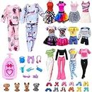 28 Pack Girl Dolls Clothes and Accessories, 2 Storytelling Pajamas, 3 Fashion Dresses, 3 Clothing Outfits, 10 Shoes, Travel Set for 11.5 inch Dolls, Mini School Supplies