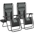 Yaheetech Padded Zero Gravity Recliner, Foldable Outdoor Patio Chairs, Adjustable Anti Gravity Lounger for Backyard Camping w/Carry Strap, Cup Holder, Pillow Gray/Black Set of 2