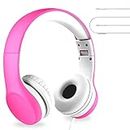 LilGadgets Connect+ Girls Headphones for School Wired with Microphone, Volume Limiting for Safe Listening, Adjustable Headband, Cushioned Earpads for Comfort, Kids Headphones for School, Pink