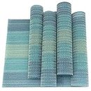 Placemats Set of 4 for Dining Table, Washable Woven Vinyl Placemat Non-Slip Heat Resistant Kitchen Table Mats, Easy to Clean (Light Blue)