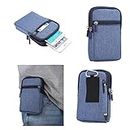 DFV mobile - Universal Multi-Functional Vertical Stripes Pouch Bag Case Zipper Closing Carabiner Compatible with Nokia Lumia 1520 (Nokia Beastie) - Blue (17 x 10.5 cm)