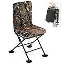 GYMAX Hunting Chair, 360 Degree Swivel Hunting Seat w/Oversized Rotating Duck Feet & Camo Padded Cushion, 330 LBS Waterproof Rustproof Folding Ground Blind Hunting Stool for Outdoors (Camouflage)