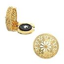 "Men's Gold Plated Snap-on Shirt Button Cover Cufflinks Set - Stylish Mandala Jali Design with Gold Colour Plating - Elegant Dress Shirt Accessories"