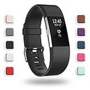 POY Replacement Bands Compatible for Fitbit Charge 2, Classic & Special Edition Sport Wristbands, Large Black, 1PC
