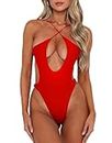 Dream X Fashion Women's Sexy Criss Cross Halter Bathing Suit Cut Out Backless Monokini Swimsuits One Piece (DXF_294_Red_XX-Large)