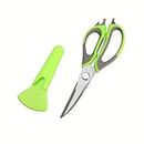 TJ POP Multipurpose Kitchen Scissors, Detachable Utility Kitchen Shears, Heavy Duty Stainless Steel Culinary Scissors Poultry Shears with Soft Grip Handle and Magnetic Holder, Green Grey (9 inch)