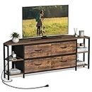 EXOTICA Corner TV Stand for Living Room with 4 Drawers and Power Outlet Industrial Corner Entertainment Center for TVs up to 65 Inches Farmhouse Corner Console Table with 4 Open Storage for Bedroom