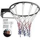 Dripex Massiver Basketballkorb Ø45 cm mit Basketballnetz Wandmontage mit Stahlring Basketballring für In- und Outdoor (Schwarz)