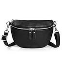 Befen Small Black Geniune Leather Fanny Pack Crossbody Bags Belt Bag for Women Waist Bag for Travel