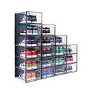 AOHMPT 12 Pack Shoe Boxes Clear Plastic Stackable, XX-Large Shoe Storage Box, Shoe Container, Shoe Bins,Shoe Organizer for Closet, Fits Up to Size 13