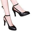 AQQWWER Tacones Lady Pumps Pointed Toe Office Lady Pumps Strap High Heels Women Shoes Four Leather Shoes (Color : Schwarz, Size : 10)