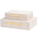 SYYSY Ivory Shagreen box Faux Leather Set of 2 Decorative Boxes,Large Stacking Storage Decorative Boxes with Lids for Modern Home Decor Jewelry Box Organizer