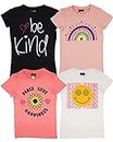 MISS POPULAR Girls 4-Pack Super Soft Short Sleeve T-Shirts Rainbow Butterfly Glitter Print Cute Design| Sizes 7-16, Combo B, 10-12