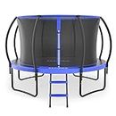 CalmMax 12FT Trampoline with Enclosure Curved Poles Recreational Trampolines with Ladder - ASTM Approval- Outdoor Trampoline for Kid Adults