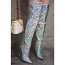 Women Thigh High Boots Side Zip Up Shiny High Heel Boot Over Knee Shoes Big Size