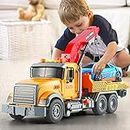Dwi Dowellin Kids Toys for 3 4 5 6 7 Years Old Boys, 15" Large Tow Truck Toy,Friction Powered Transport Truck Crane Toy with Lights and Sounds,with Roadster,Toddlers Gifts