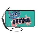 Buckle-Down Disney Wallet, Zip Clutch, Lilo and Stitch Stitch Claws Out Pose and Title Blue, Canvas, Blue, 8" x 5", Casual