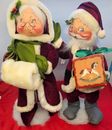 Juego de 2 muñecas Annalee vintage de 18" Santa y señora Claus Navidad victoriana 