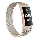 Moydolo Compatible with Fitbit Charge 3 Strap/Fitbit Charge 4 Strap, Men Women Stainless Steel Metal Adjustable Magnetic Loop Mesh Replacement Band for Charge3/Charge 4/Charge 3 SE,Small Vintage Gold