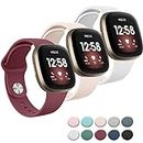 3 Pack Silicone Bands Compatible with Fitbit Versa 3 Bands & Fitbit Sense Bands, Soft Sport Straps Replacement Wristbands for Fitbit Versa 3 Smart Watch Women Men (Pink Sand/White/Wine Red)
