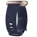 Vancle Bracelet Gravés Fleurs Compatibles avec Fitbit Versa 4/Versa 3/Sense 2/Sense Femme, Sport Souples à Motif Floral, Bracelet de Replacement pour Fitbit Versa 4/Sense 2 (L, Bleu Marine)