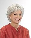 EMMOR Short Silver Grey Human Hair Wigs for Women Blend with Healthy Memory Fiber Pixie Curly Wig With Bang,Natural Daily Use Hair (Color 101#)