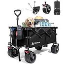 Hikenture Wagon Cart Foldable, Beach Wagon with Big Wheels for Sand, 150kgs Large Capacity Folding Wagon, Heavy Duty Utility Collapsible Wagon for Groceries, Beach, Garden, Shopping