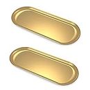 [2 Pack] Lolalet Gold Candle Tray Perfume Organizer, 7 Inch Small Stainless Steel Towel Tray Soap Dish for Bathroom, Oval Metal Dresser Decorative Trays for Key Mini Jewelry -Medium