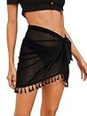 Floerns Women's Sheer Beach Swimwear Cover Up Wrap Mini Skirt Black S
