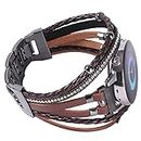 Posh Leather Bands for Samsung Galaxy Watch 5/Watch 6/Galaxy Watch 4 Band 40mm 44mm/Galaxy Watch 5 Pro Band/Watch 4/ Watch 6 Classic Band, 20mm Boho Bracelet Handmade Strap for Women (Brown Black)