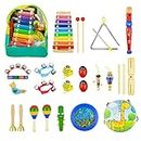 27Pcs Wooden Percussion Instruments Music Toys, Kikuo Musical Instruments Set for Toddler, Baby Musical Instruments for 0-6 Months, 1 Year Olds-Promotes Early Development-Backpack Included