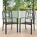 AECOJOY Outdoor Metal Patio Chairs, 2 Pieces Outdoor Patio Bistro Chairs with Armrest, Stackable Arm Chairs with Heavy-Duty E-Coating Metal Frame for Balcony, Garden, Set of 2, Black