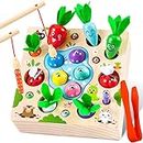 COOLJOY Wooden Fishing Game Toy | 4 In 1 Magnetic Montessori Toys for 2 Year Olds | Carrots Harvest Toy Shape Sorter | Toddler Educational Gift for 2 3 4 Year Olds Girls Boys