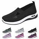 Women's Woven Breathable Soft Sole Shoes, Comfortable Mesh Up Stretch Casual Sneakers, Slip-on Orthopedic Wide Shoes (Black,40)