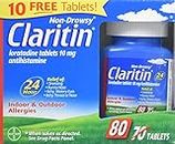 Claritin Non-Drowsy 24 hours indoor outdoor Allergies 80 Tablets