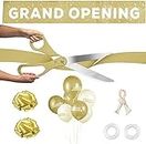 Deluxe Grand Opening Ribbon Cutting Ceremony Kit – 63,5 cm große Schere mit goldfarbenem Satinband, Banner, Schleifen, Luftballons und mehr