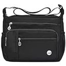 SHIFANQI Crossbody Bags for Women,Multiple Pockets Casual Ladies Shoulder Handbags,Waterproof Nylon Travel Purses, Lightweight Messenger Bag with Adjustable Strap (Large - Black)
