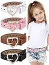 4 Pcs Girls Belt Kids Leather Belts Waist Belt Rhinestone Heart Metal Buckle (Brown, Pink, White, Black, 18-22 Inch)