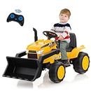 OLAKIDS Kids Ride on Car, 12V Electric Excavator Vehicle Construction Truck with Remote Control, Adjustable Bucket, Toddlers Battery Powered Bulldozer Tractor with 2 Speeds, Music (Excavator, Citrine)