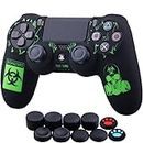 YoRHa Laser Carving Silicone Cover Skin Case for Sony PS4/slim/Pro Dualshock 4 Controller x 1(BH) with Thumb Grips x 10