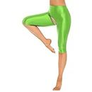 Daenrui Women Oil Silk Shiny Short Leggings Hollow Out High Waist Yoga Biker Shorts Pants Workout Tights Fluorescent Green Medium