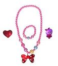 4 Seasons Girls Cartoon LED flash light Pink pearl Necklace Rings and bracelet jewellery set in assorted colour and design